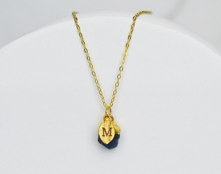 Natural Sapphire Birthstone Necklace, September Birthstone Necklace, Bridesmaid Gift, Raw Stone Layering Necklace. Boho Necklace