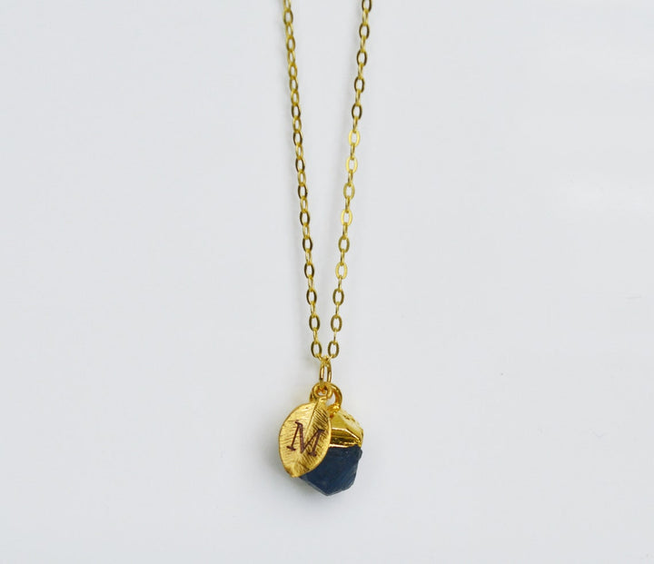 Natural Sapphire Birthstone Necklace, September Birthstone Necklace, Bridesmaid Gift, Raw Stone Layering Necklace. Boho Necklace