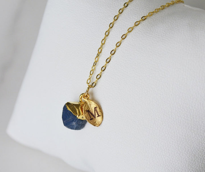 Natural Sapphire Birthstone Necklace, September Birthstone Necklace, Bridesmaid Gift, Raw Stone Layering Necklace. Boho Necklace