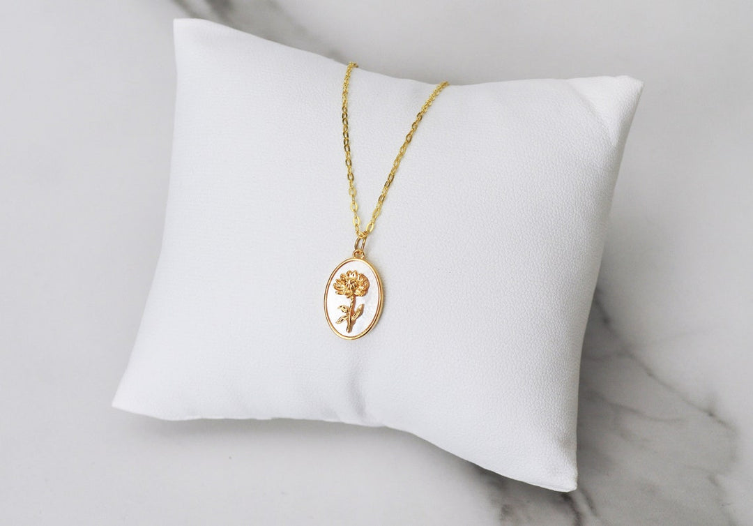 November Birth Flower Necklace, Pearl Birth Month Jewelry, Chrysanthemum, Mom Gift, Layering Necklace, Push Present