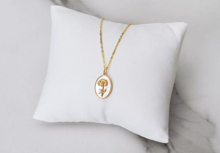 November Birth Flower Necklace, Pearl Birth Month Jewelry, Chrysanthemum, Mom Gift, Layering Necklace, Push Present