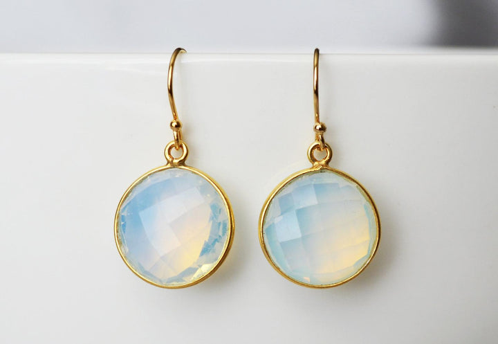 Opalite Earrings, October Birthstone Earrings, Mother's Day Gift,  Round Birthstone, Sterling Silver or 14K Gold Fill, Opal Jewelry, Bridesmaid Gift