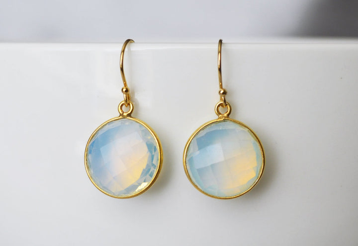 Opalite Earrings, October Birthstone Earrings, Mother's Day Gift,  Round Birthstone, Sterling Silver or 14K Gold Fill, Opal Jewelry, Bridesmaid Gift