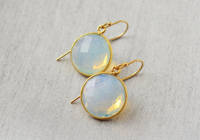 Opalite Earrings, October Birthstone Earrings, Mother's Day Gift,  Round Birthstone, Sterling Silver or 14K Gold Fill, Opal Jewelry, Bridesmaid Gift