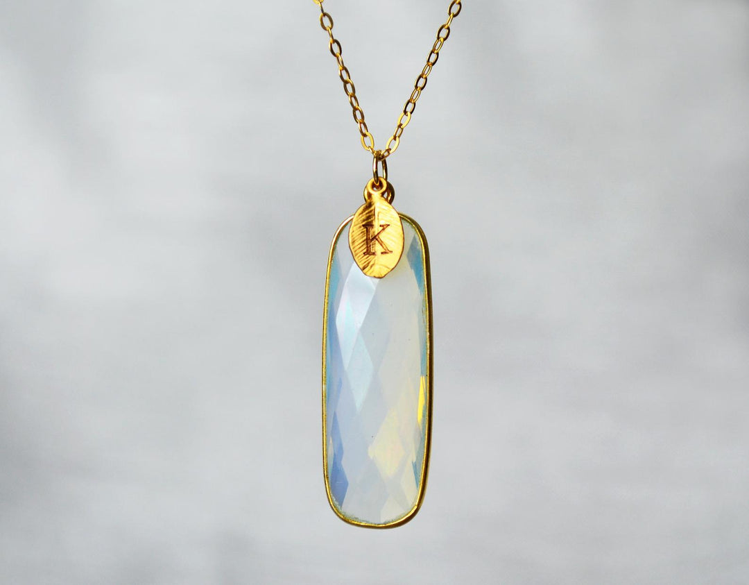 Opalite Necklace, October Birthstone Necklace, Sterling Silver or 18K Gold, Personalized Necklace, Bridesmaid Gift, Mom Necklace