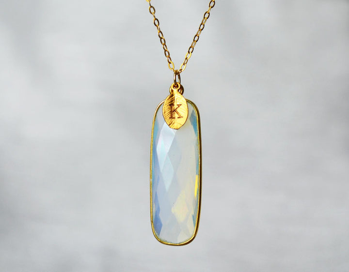 Opalite Necklace, October Birthstone Necklace, Sterling Silver or 18K Gold, Personalized Necklace, Bridesmaid Gift, Mom Necklace