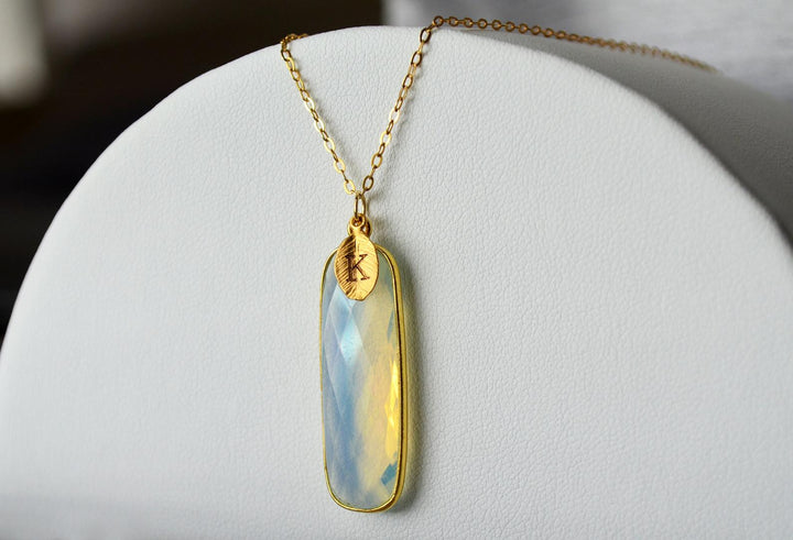 Opalite Necklace, October Birthstone Necklace, Sterling Silver or 18K Gold, Personalized Necklace, Bridesmaid Gift, Mom Necklace