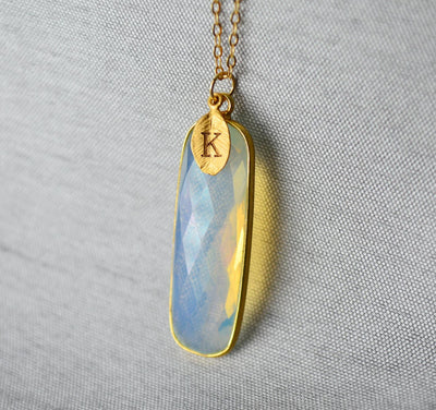 Opalite Necklace, October Birthstone Necklace, Sterling Silver or 18K Gold, Personalized Necklace, Bridesmaid Gift, Mom Necklace