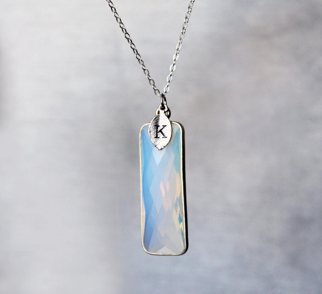 Opalite Necklace, October Birthstone Necklace, Sterling Silver or 18K Gold, Personalized Necklace, Bridesmaid Gift, Mom Necklace