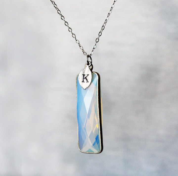 Opalite Necklace, October Birthstone Necklace, Sterling Silver or 18K Gold, Personalized Necklace, Bridesmaid Gift, Mom Necklace