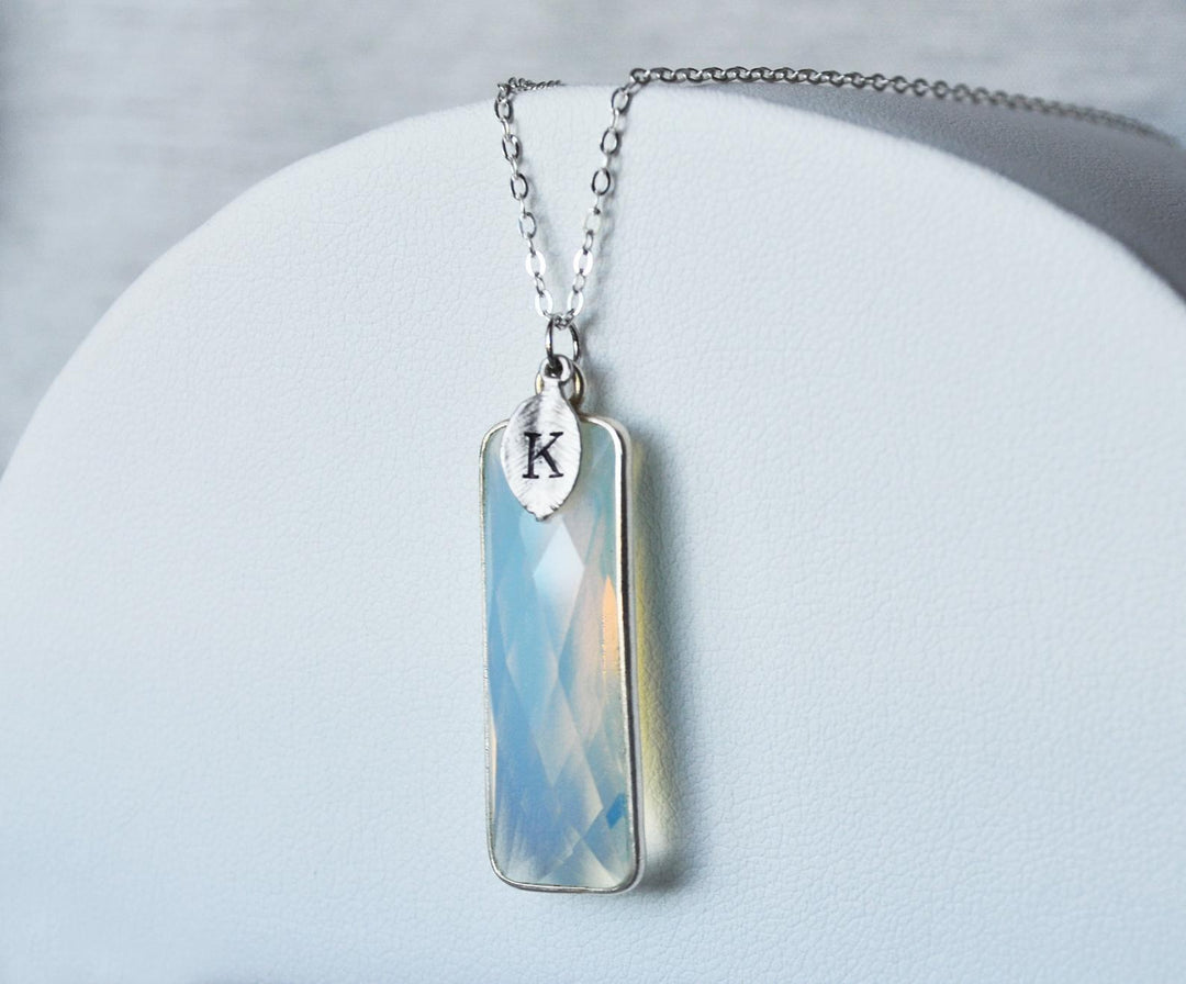 Opalite Necklace, October Birthstone Necklace, Sterling Silver or 18K Gold, Personalized Necklace, Bridesmaid Gift, Mom Necklace