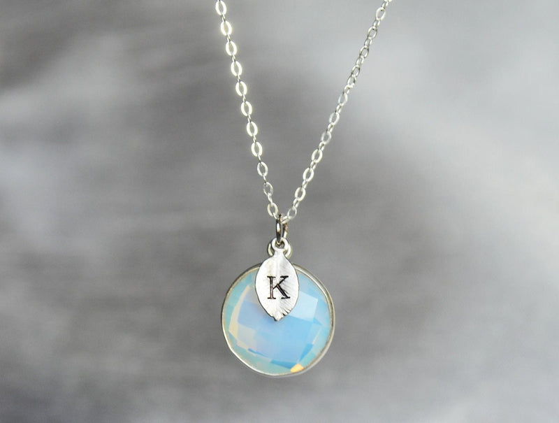 Opalite Necklace, October Birthstone Necklace, Sterling Silver or 18K Gold, Round Personalized Necklace, Bridesmaid Gift, Mom Necklace