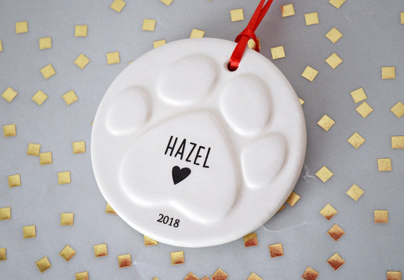 Paw Print Christmas Ornament with Name, Dog Bone Ornament,  Personalized Dog Ornament