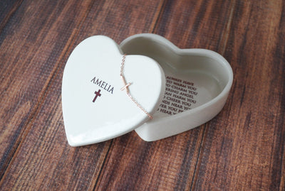 Personalized Baptism Gift, First Communion Gift, Confirmation Gift, Godchild Gift w/ Sideways Cross Necklace or Bracelet -Irish Blessing box
