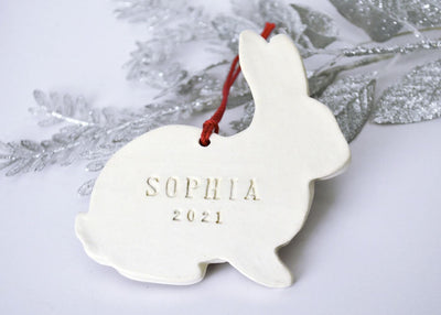 Personalized Bunny Ornament, Rabbit Christmas Ornament, First Christmas Ornament, Baby Ornament, Child Ornament, Holiday Gift