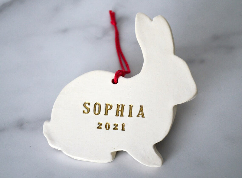 Personalized Bunny Ornament, Rabbit Christmas Ornament, First Christmas Ornament, Baby Ornament, Child Ornament, Holiday Gift
