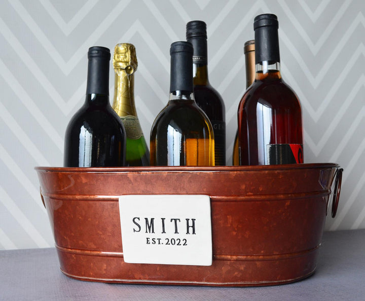 Personalized Copper Wine Bucket, Champagne Bucket, Anniversary Gift, Wedding Gift, Beverage Tub with last name and year