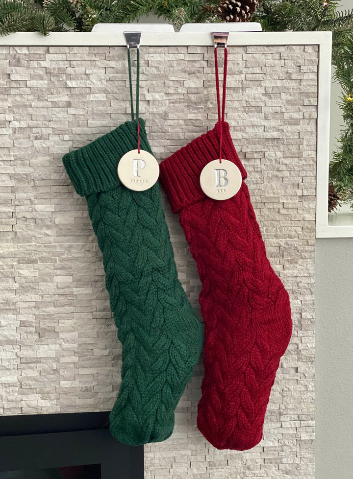 Personalized Green Christmas Stocking, Knitted Holiday Stocking, Customized w/Initial & Name, Available in Different Colors, Christmas Gift