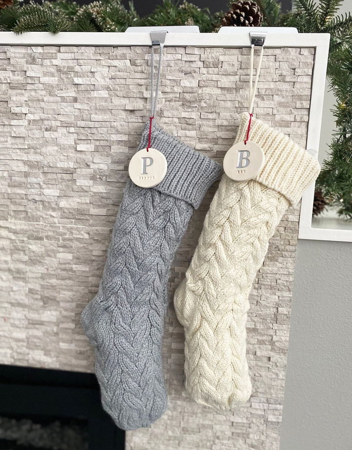 Personalized Green Christmas Stocking, Knitted Holiday Stocking, Customized w/Initial & Name, Available in Different Colors, Christmas Gift