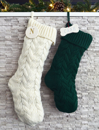 Personalized Green Dog Christmas Stocking, Dog Christmas Gift, Knitted Holiday Stocking, Customized with Name, Available in Different Colors