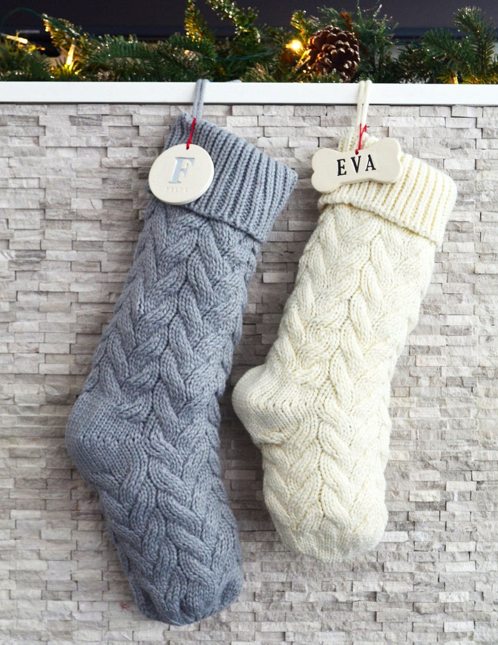 Personalized IVORY Dog Christmas Stocking, Dog Christmas Gift, Knitted Holiday Stocking, Customized w/ Name, Available in Different Colors