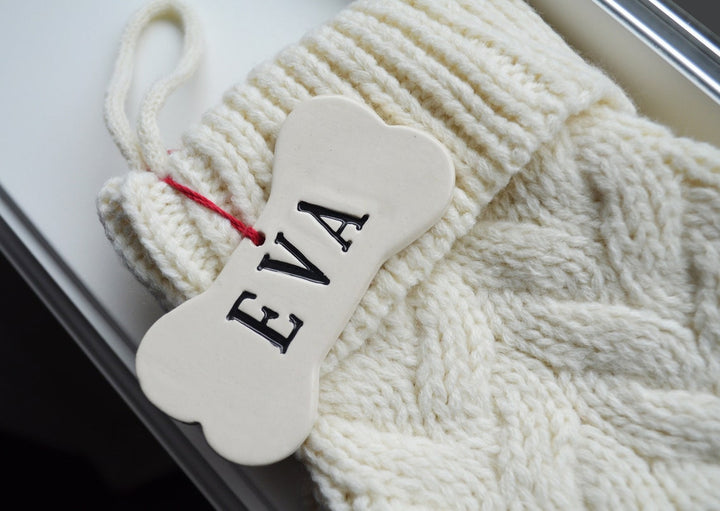 Personalized IVORY Dog Christmas Stocking, Dog Christmas Gift, Knitted Holiday Stocking, Customized w/ Name, Available in Different Colors