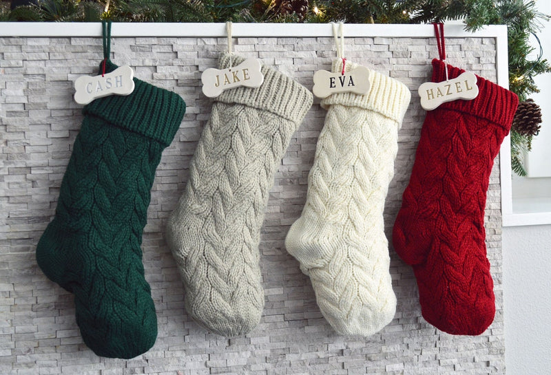 Personalized IVORY Dog Christmas Stocking, Dog Christmas Gift, Knitted Holiday Stocking, Customized w/ Name, Available in Different Colors