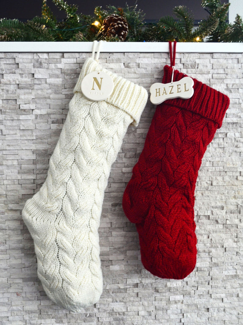Personalized RED Dog Christmas Stocking, Dog Christmas Gift, Knitted Holiday Stocking, Customized with Name, Available in Different Colors