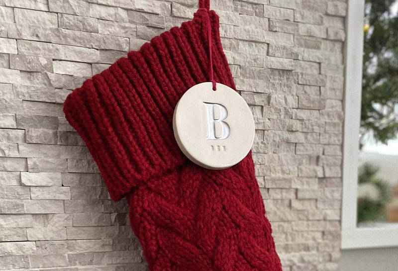 Personalized Red Christmas Stocking, Knitted Holiday Stocking, Customized w/Initial and Name, Available in Different Colors, Christmas Gift