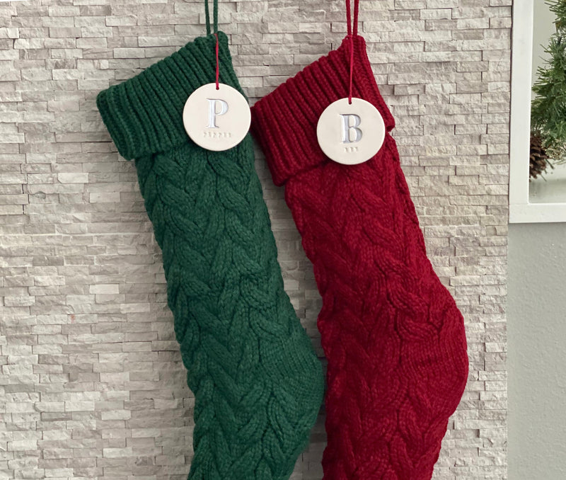Personalized White Christmas Stocking, Knitted Holiday Stocking, Customized w/Initial and Name, Available Different Colors, Christmas Gift