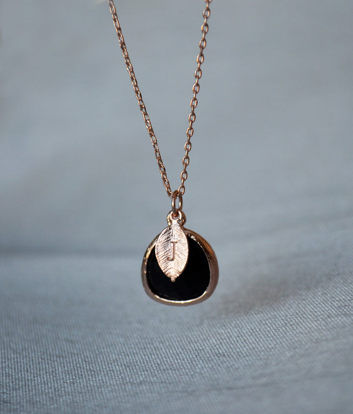 Personalized Black Onyx Necklace - Birthstone Necklace, Custom Initial Necklace