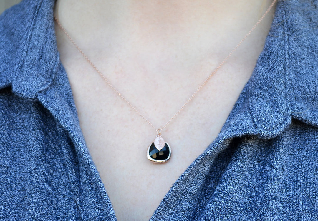 Personalized Black Onyx Necklace - Birthstone Necklace, Custom Initial Necklace