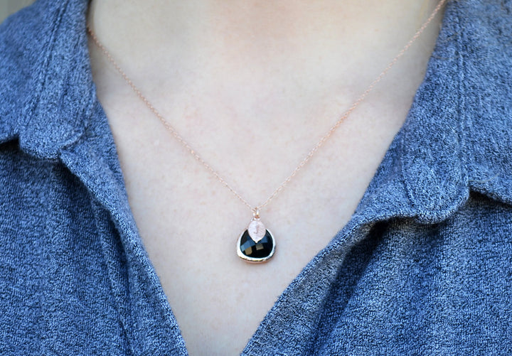 Personalized Black Onyx Necklace - Birthstone Necklace, Custom Initial Necklace