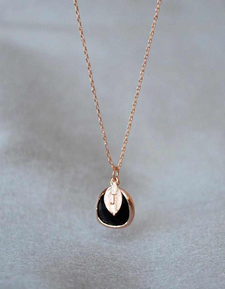 Personalized Black Onyx Necklace - Birthstone Necklace, Custom Initial Necklace