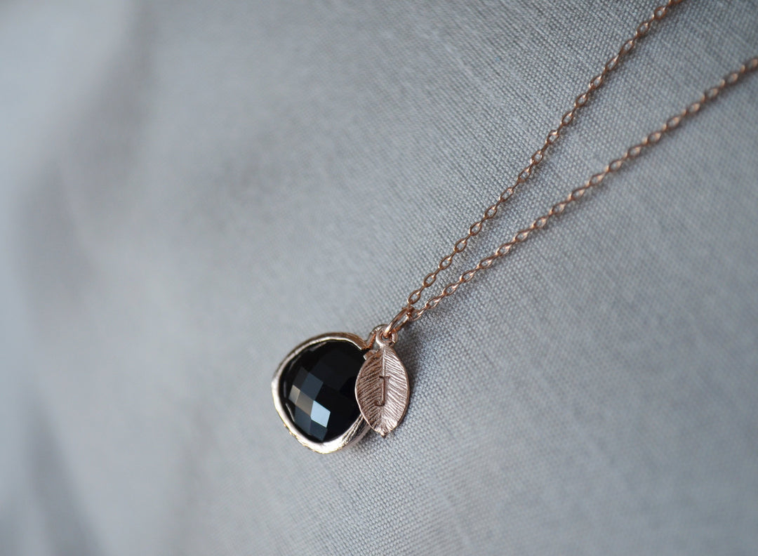 Personalized Black Onyx Necklace - Birthstone Necklace, Custom Initial Necklace
