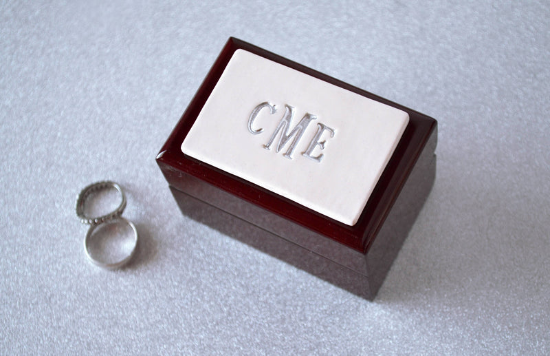 Personalized Double Ring Box or Ring Bearer Box - Rosewood Finish - Text Available in Different Colors