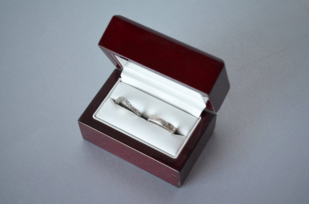 Personalized Double Ring Box or Ring Bearer Box - Rosewood Finish - Text Available in Different Colors
