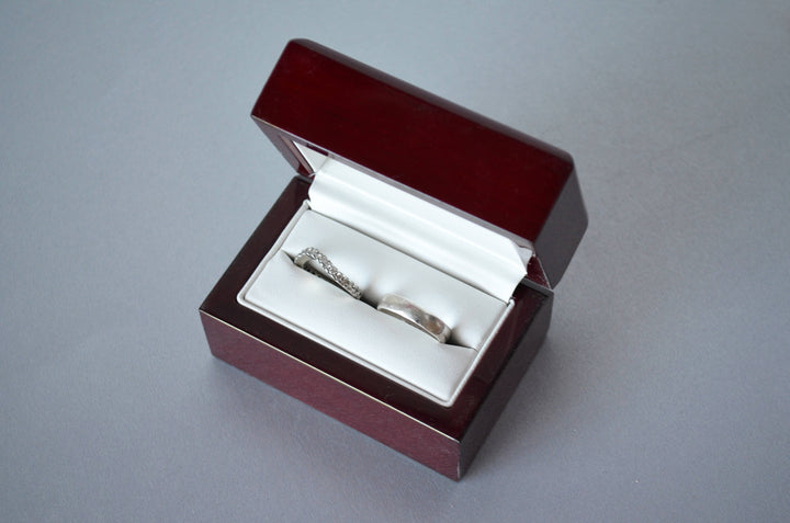 Personalized Double Ring Box or Ring Bearer Box - Rosewood Finish - Text Available in Different Colors