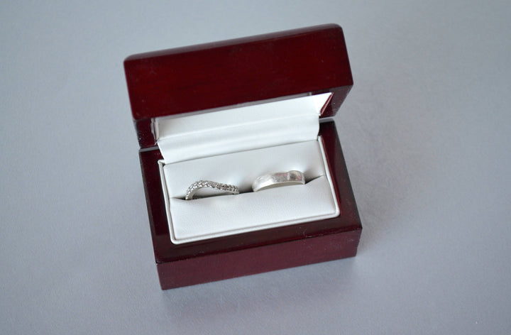 Personalized Double Ring Box or Ring Bearer Box - Rosewood Finish - Text Available in Different Colors