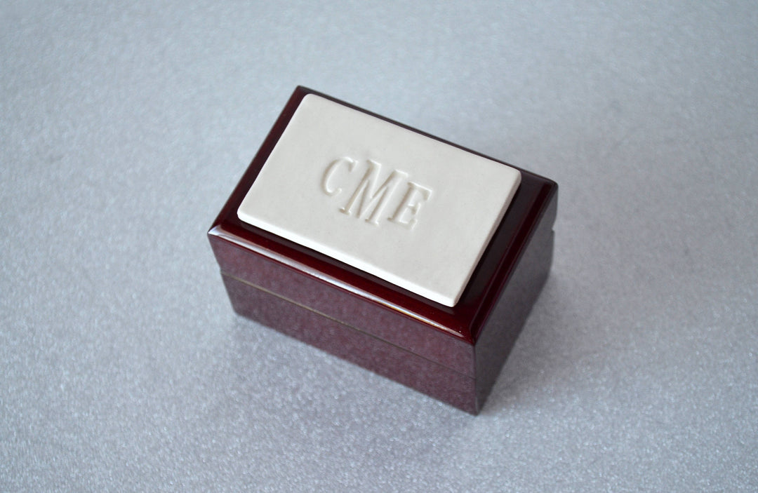 Personalized Double Ring Box or Ring Bearer Box - Rosewood Finish - Text Available in Different Colors