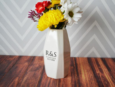 Personalized Geometric Vase - Anniversary Gift, Engagement Gift, Wedding gift, Hostess Gift or Housewarming Gift - Modern Vase
