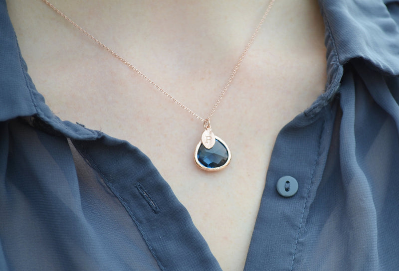 Personalized Sapphire Necklace - September Birthstone Necklace, Custom Initial Necklace