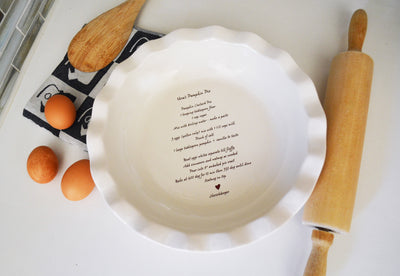 Pie Plate with Handwritten Recipe, Personalized Pie Dish with Recipe