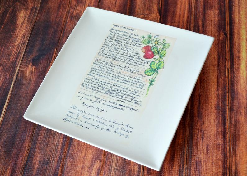 Pie Plate with Handwritten Recipe, Personalized Pie Dish with Recipe