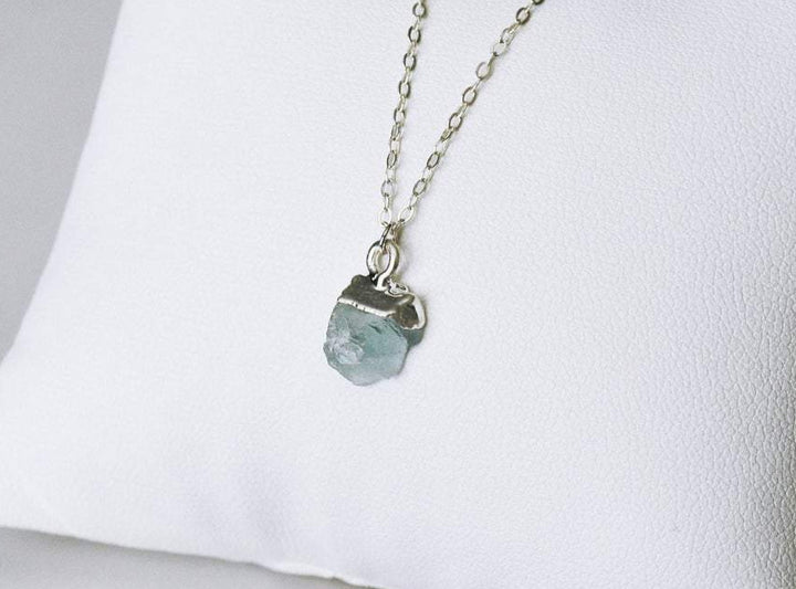 Raw Aquamarine Stone Necklace, March Birthstone Necklace, Bridesmaid Gift, Layering Necklace. Dainty Necklace, Healing Crystal Necklace