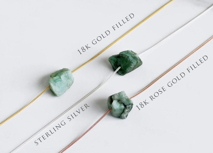 Raw Emerald Necklace, May Birthstone Necklace, Natural Stone Emerald Jewelry, Layering Necklace, Boho Necklace, Healing Crystals