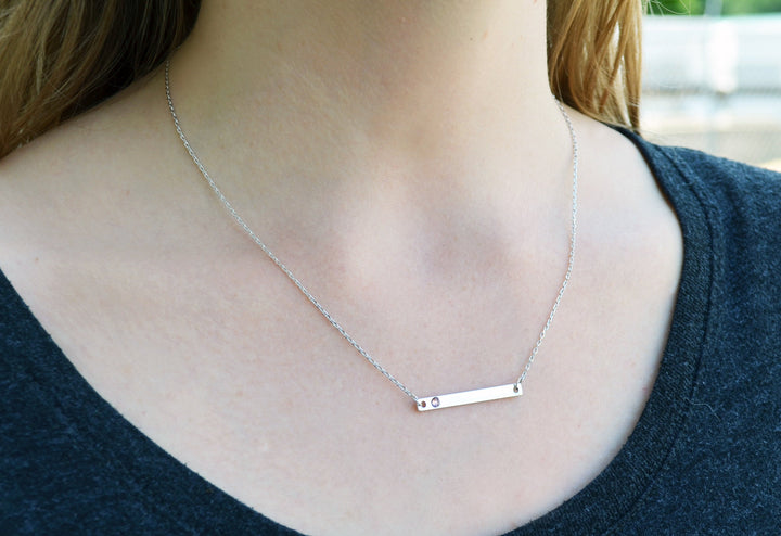 Silver Birthstone Bar Necklace, Mom Gift, Bridesmaid Gift, Personalized Necklace, Friend Gift, Necklace with Birthstone, Birthstone Necklace