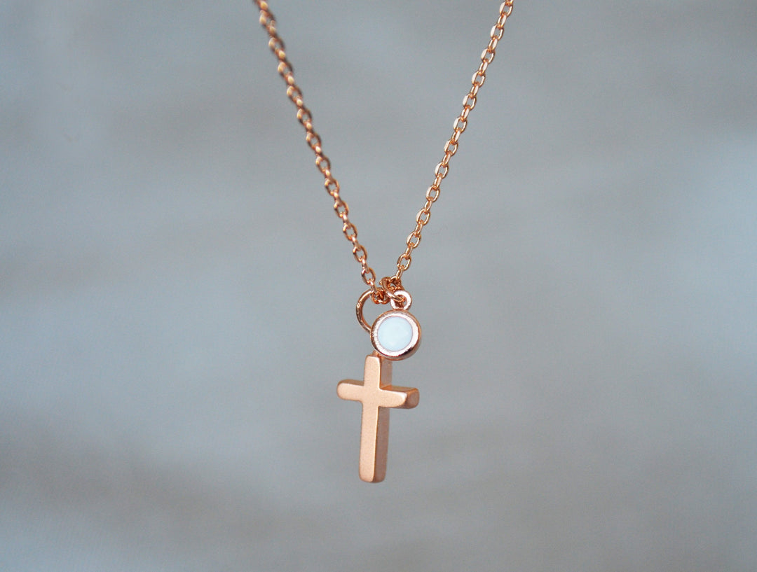 Cross Necklace Baptism Gift First Communion Gift Confirmation Gift Gold Cross Necklace Birthstone Necklace Godparent or Godchild Gift Silver