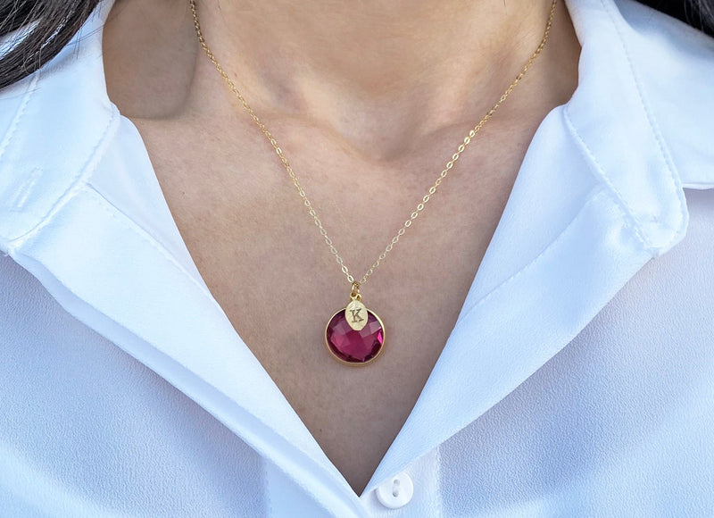 Ruby Necklace, July Birthstone Necklace, 18K Gold, Round Personalized Necklace, Gift for Wife, Bridesmaid, Mom or Grandma Gift