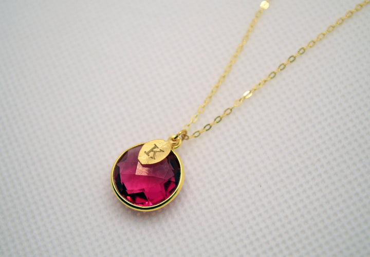 Ruby Necklace, July Birthstone Necklace, 18K Gold, Round Personalized Necklace, Gift for Wife, Bridesmaid, Mom or Grandma Gift